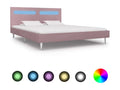 Bed frame with LED lights, pink fabric, 180x200 cm