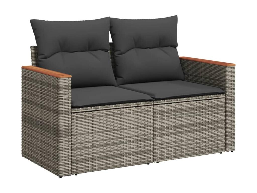 9-piece garden furniture set with grey resin wicker cushions