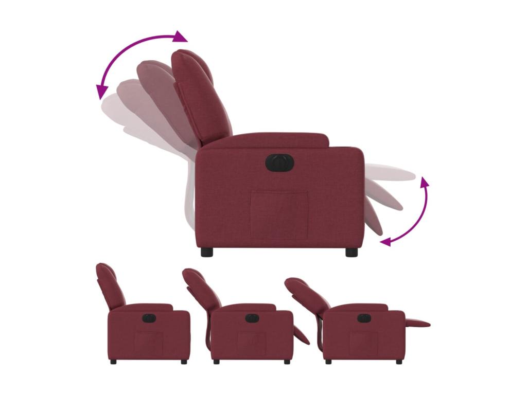 Electric recliner armchair, burgundy red fabric