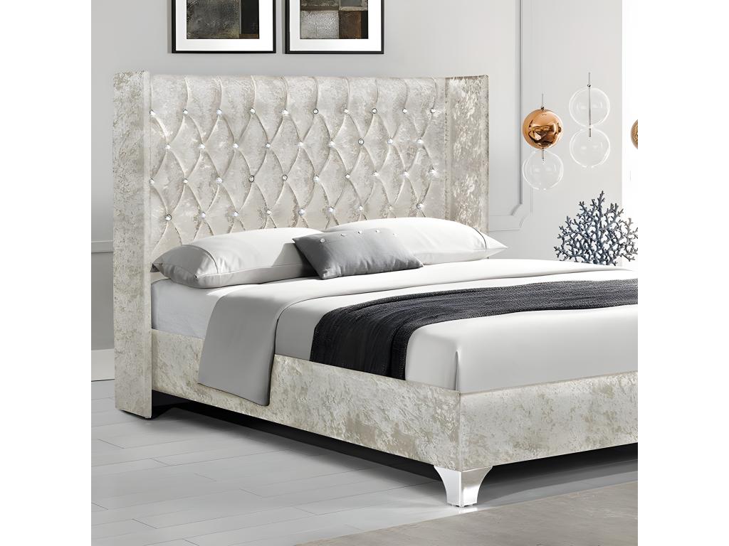 Upholstered Bed with Large Headboard - Beige - Sizes: 160x200 cm - 05298JOXW