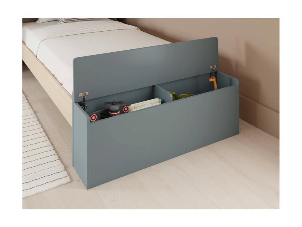 Delimoa - 90x190cm Bed with Cabin Headboard and Storage Bench, Grey, Green and Natural 56776GOJT