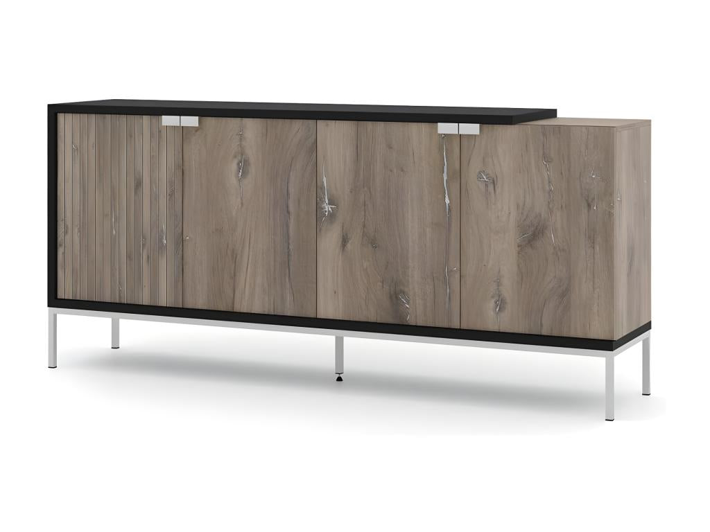 Storage chest of drawers, universal furniture, 190x42x86cm, Flagstaff oak/matte black, Homelumiere