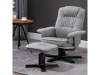 Homelumiere relaxation armchair with footrest, swivel seat, reclining backrest, and upholstered seat in grey fabric with black legs.