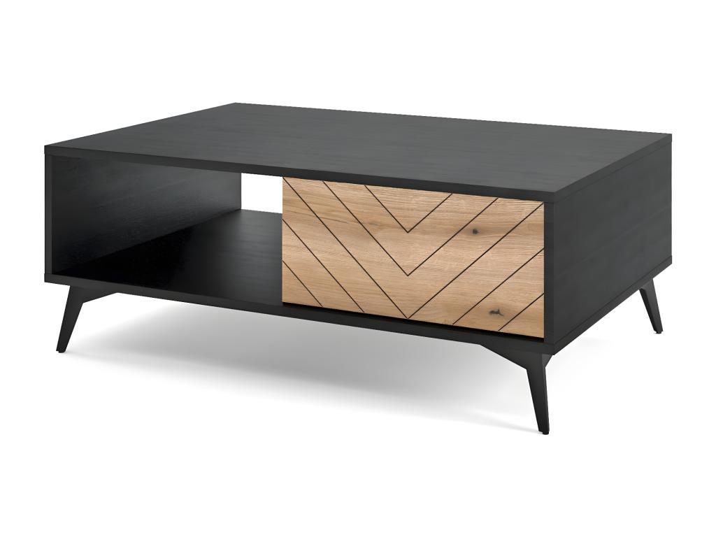 Coffee table - 104x68 cm - black/oak Homelumiere chevron pattern - Homelumiere