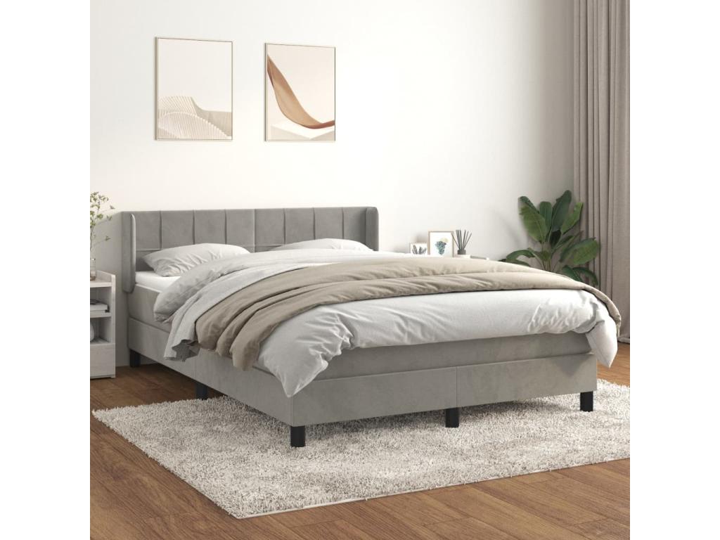 Upholstered bed base and mattress, light grey, 140x200cm, velvet