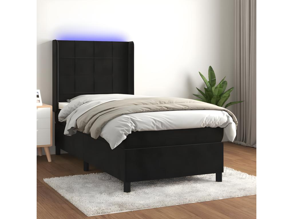 Homelumiere bed base with mattress and LED, black, 100x200 cm, velvet