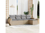 5-piece garden furniture set with cushions, beige woven resin