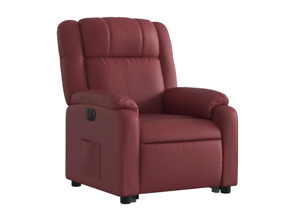 Electric reclining armchair, burgundy red faux leather