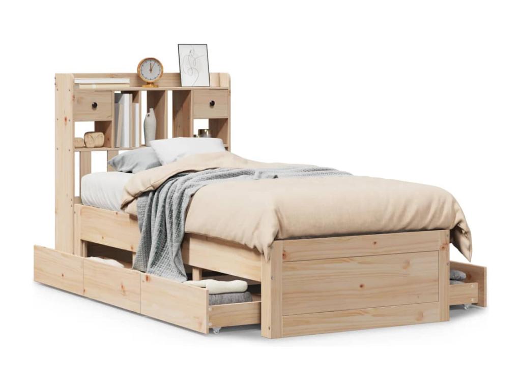 Bookshelf bed without mattress, 90x200 cm, solid pine wood