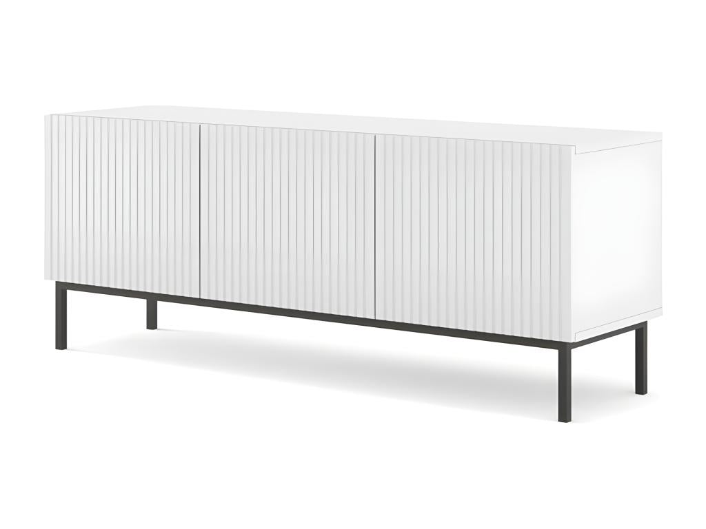 Homelumiere TV stand with 3 wooden doors and black frame - Matte white - W 150 x D 42 x H 58 cm