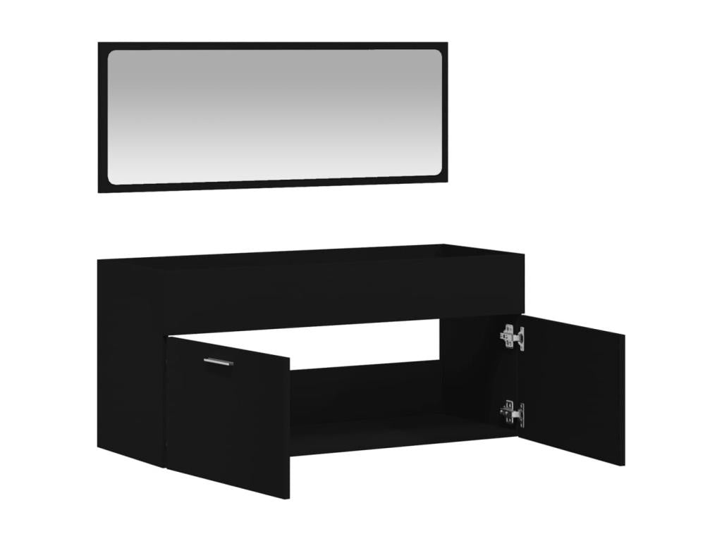 Bathroom cabinet with black engineered wood mirror