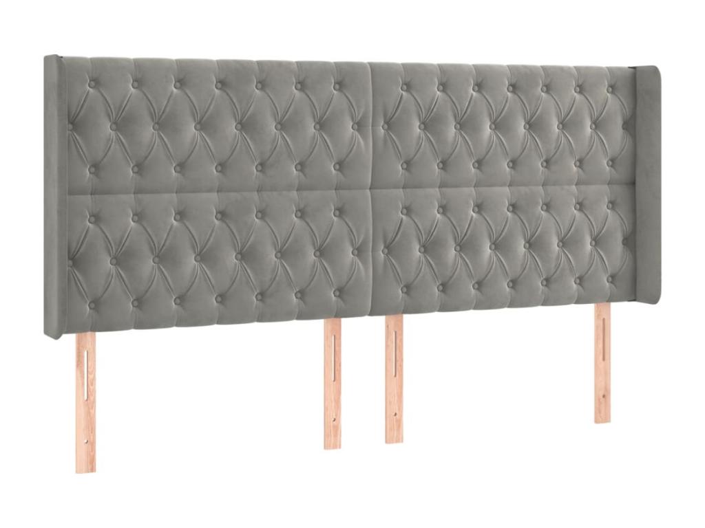 Headboard with wings, light grey, 203x16x118/128 cm, velvet, 88969TTAM