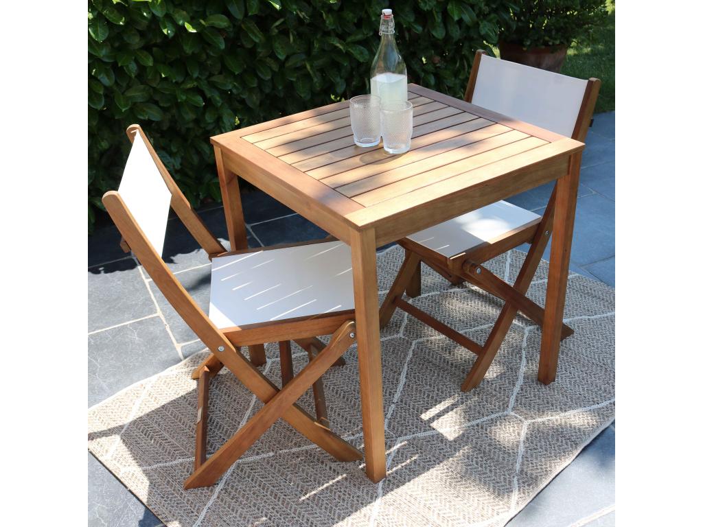 Table and 2 folding chairs set in Homelumiere and white eucalyptus