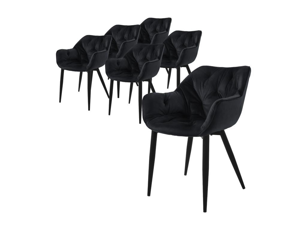 Set of 6 ergonomic dining chairs with black velvet seats and metal legs 34694QIMV