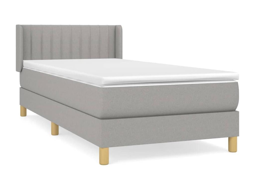 Upholstered bed base with mattress, light grey, 100x200cm, fabric