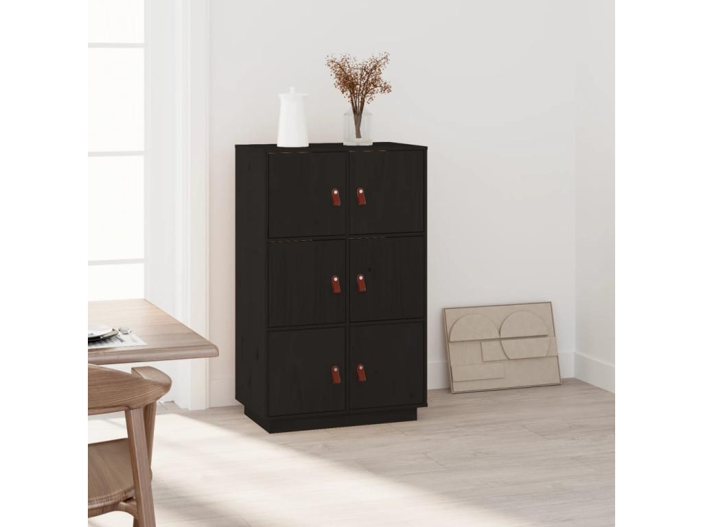 Black high sideboard 67x40x108.5 cm Solid pine wood
