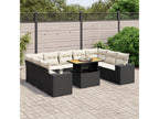 10-piece garden furniture set with cushions, black woven resin 94851DBJV