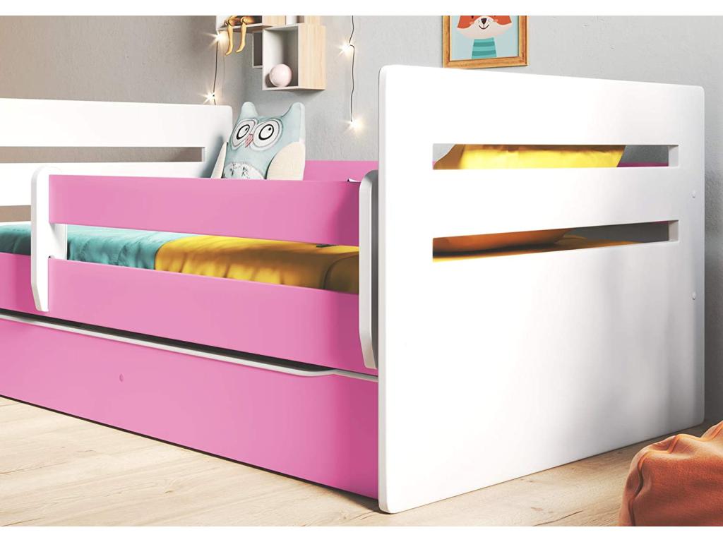 Children's bed with removable safety rail, white and pink, Delimoa - Foam mattress - 80x140 cm 63111SKVT