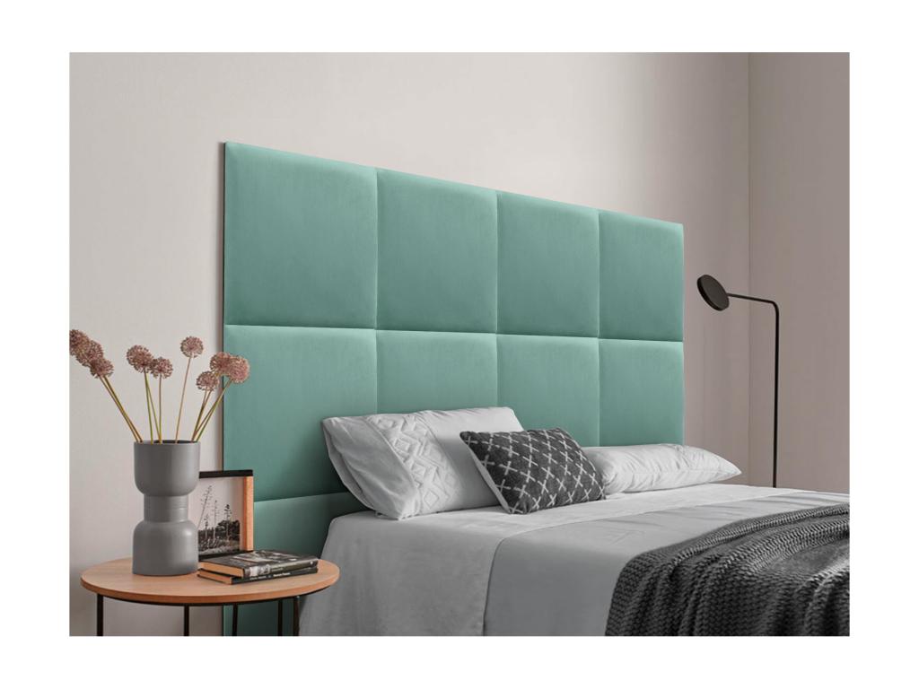Homelumiere Upholstered Headboard in Quality Velvet, Homelumiereérieure composed of interchangeable self-adhesive panels for bedroom, turquoise, 200 cm