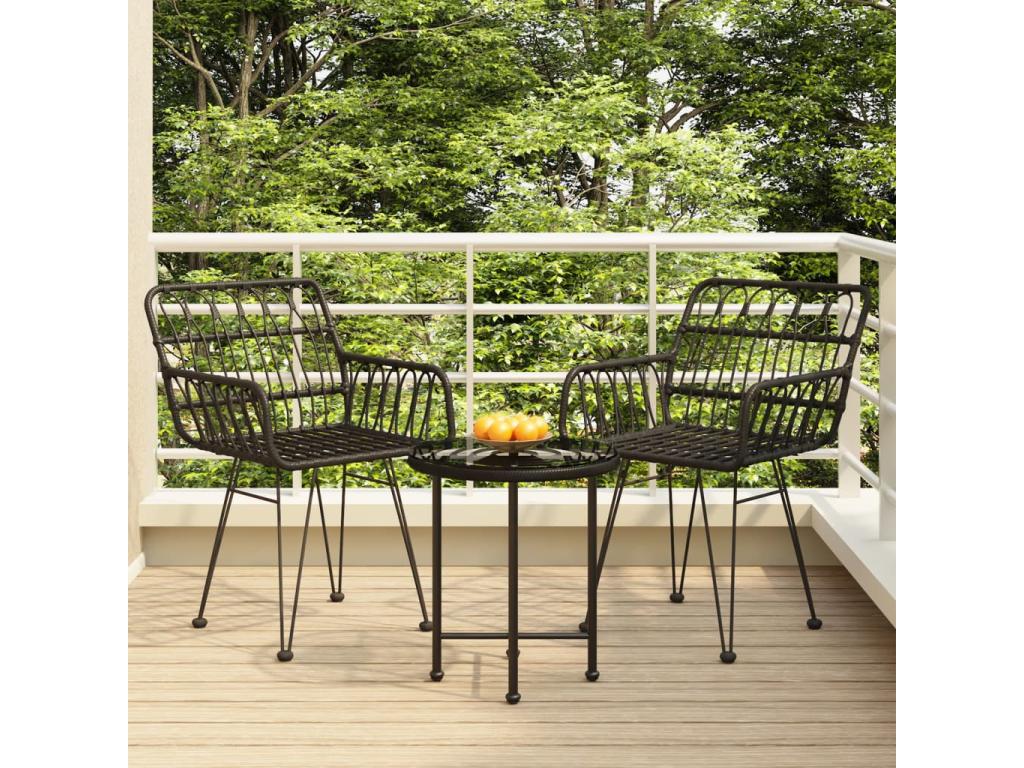 3-piece garden dining set, black woven resin