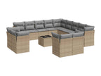 14-piece garden furniture set with cushions, beige wicker resin, 65827YVKK