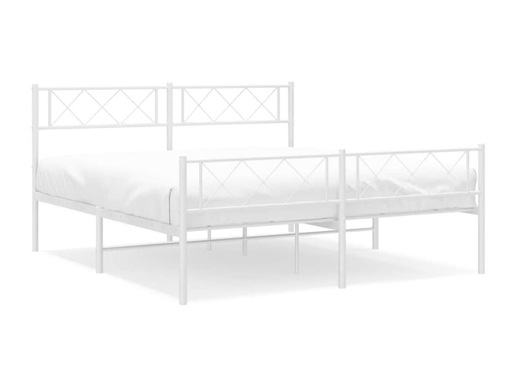 Metal bed frame without mattress and white bed legs, 150x200 cm