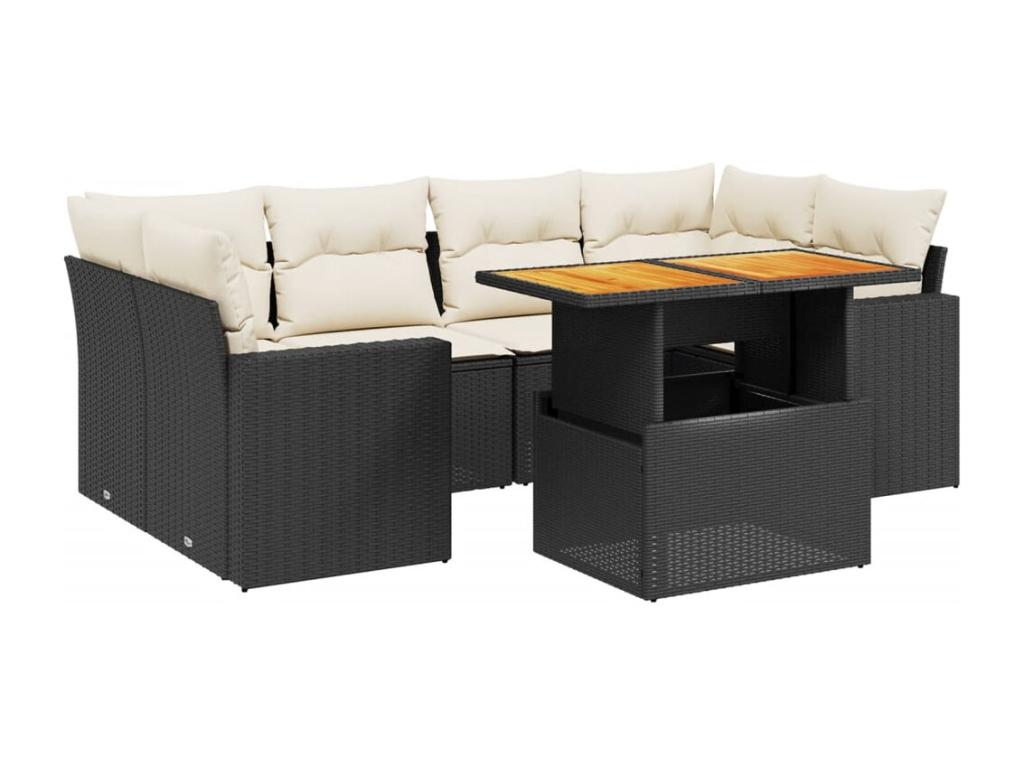 7-piece garden furniture set with cushions, black woven resin 92206VIFQ