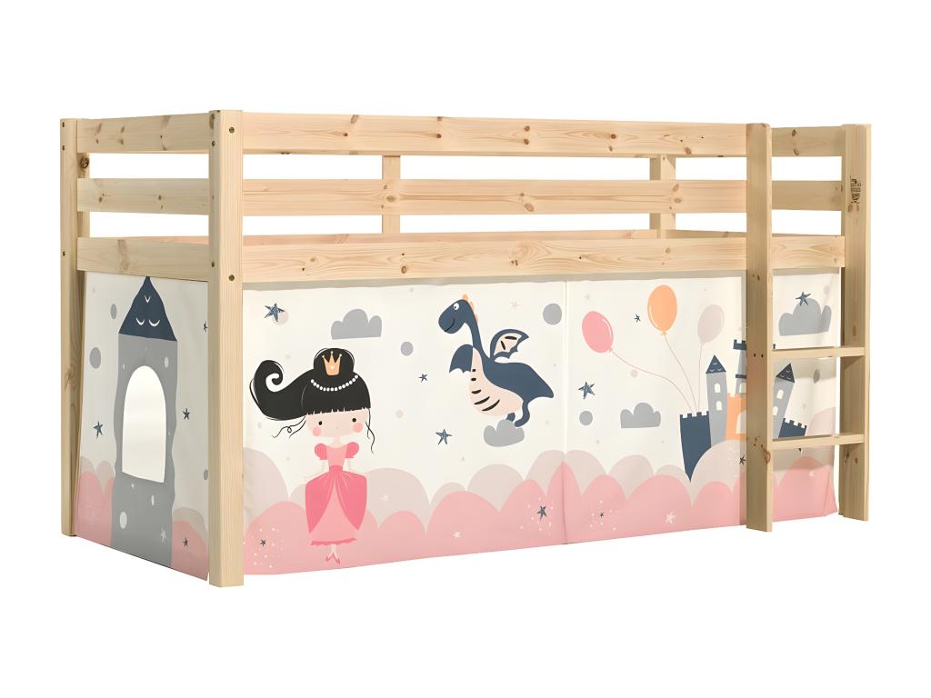 SLEEPY - Mid-Height Bed in Natural Pine 90x200cm Princess Cover