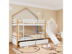 Bunk bed 90x200 cm - made of pine wood and MDF - with LED lighting, 2 drawers, ladder and slide - White