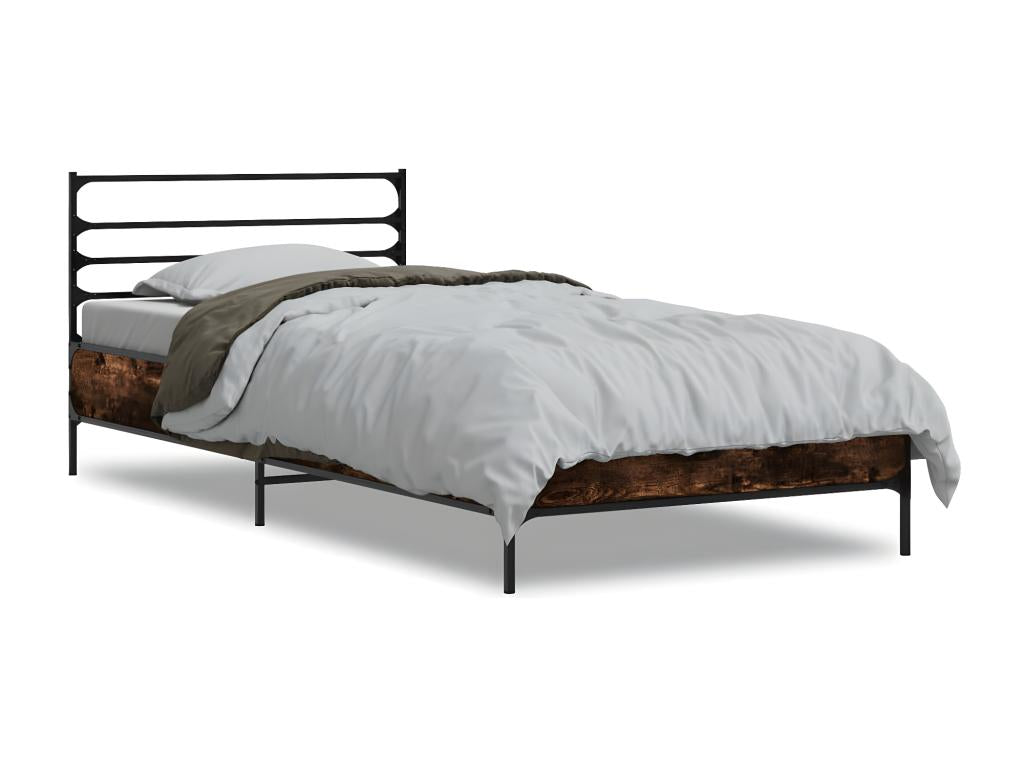 Smoked oak bed frame 100x200 engineered wood and metal