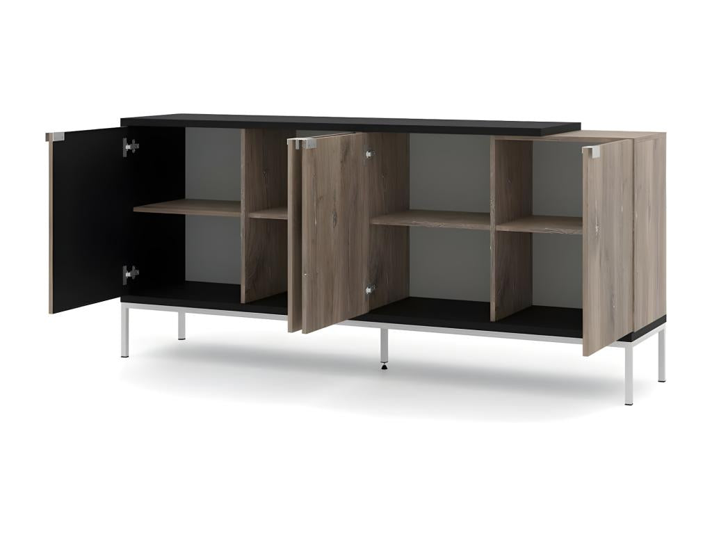 Storage chest of drawers, universal furniture, 190x42x86cm, Flagstaff oak/matte black, Homelumiere