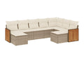 9-piece garden furniture set with cushions, beige woven resin