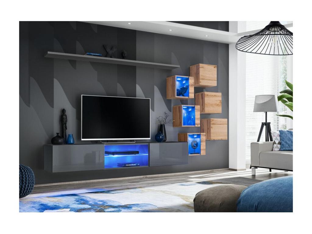 Homelumiere XXI 260cm TV Unit Set, Grey/Natural