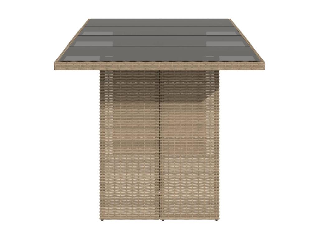 Garden table with beige glass top, 190x80x74 cm
