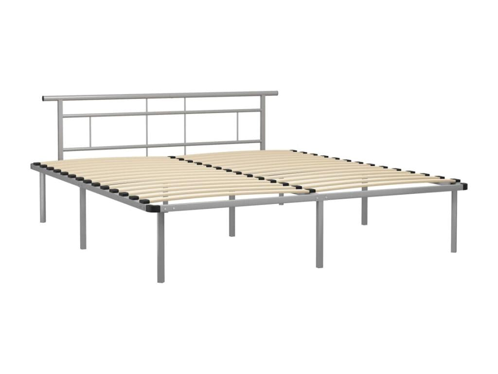 Grey metal bed frame without mattress, 180x200 cm