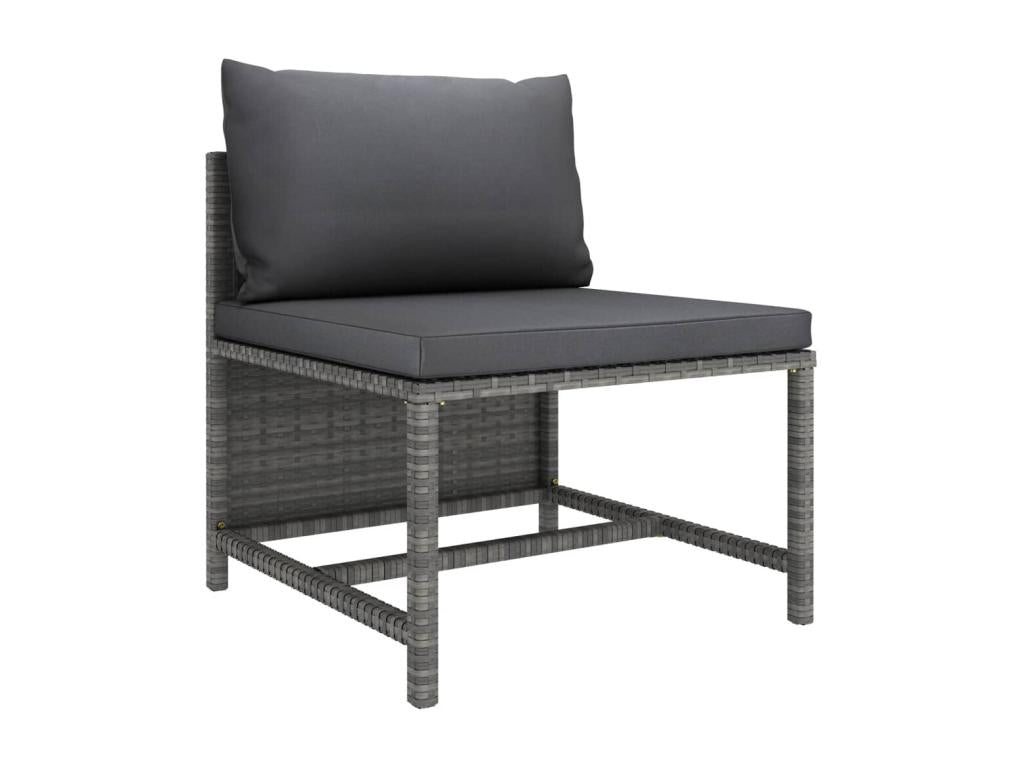 5-piece garden furniture set with cushions, grey woven resin