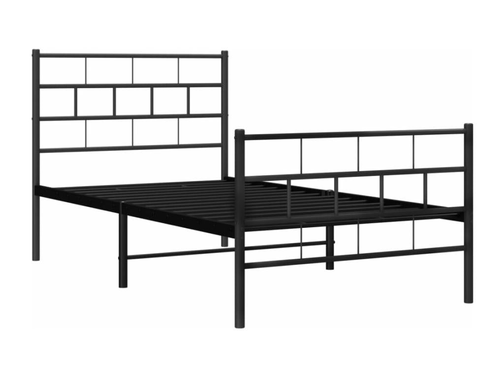 Black metal bed frame with headboard and footboard, 75x190 cm