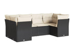 6-piece garden furniture set with cushions, black woven resin
