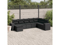 8-piece garden furniture set with cushions, black woven resin
