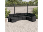 8-piece garden furniture set with cushions, black woven resin