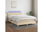 Bed base with LED mattress, Cream, 140x190 cm, Fabric