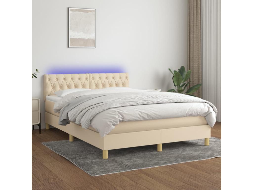 Bed base with LED mattress, Cream, 140x190 cm, Fabric