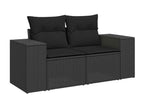 9-piece garden furniture set with cushions, black woven resin