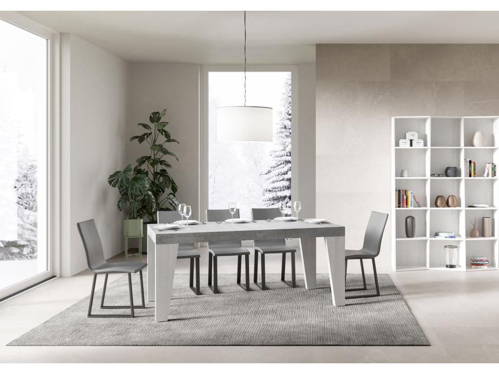 Extendable table 90x160/420 cm Homelumiere Mix, Concrete Grey top, White Ash legs