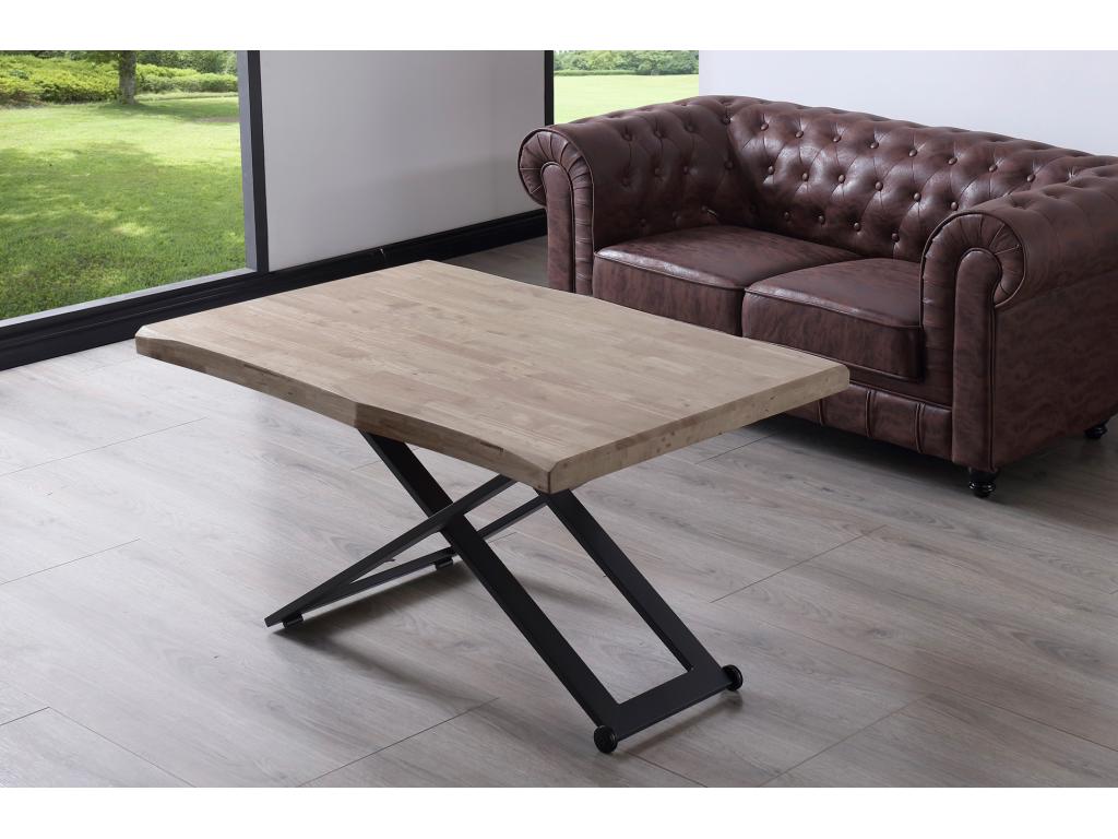 Lift-top coffee table in honey oak with black metal legs - Length 120 x Depth 80 x Height 49-76 cm