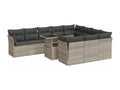 11-piece garden furniture set with light grey cushions, woven resin