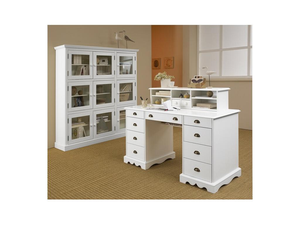 White 9-Door Glass-Fronted Bookcase in English Style, W 163 cm H 170 cm D 37 cm