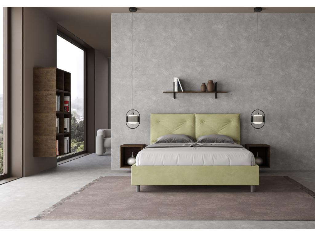 Bed with upholstered slatted base 160x190 microfiber green Homelumiere