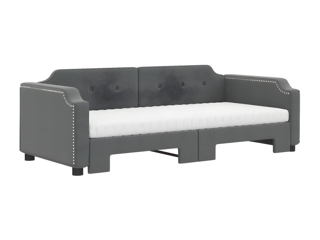 Daybed with pull-out bed and dark grey mattress 90x200 cm fabric