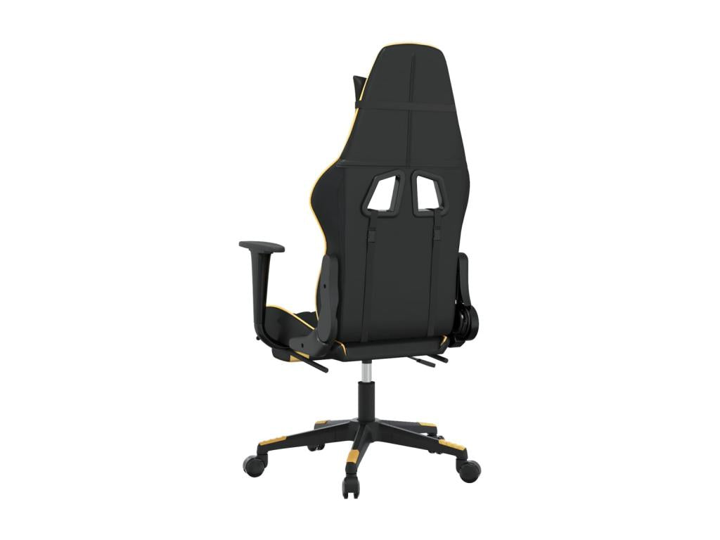 Massage gaming chair with footrest, black/gold faux leather